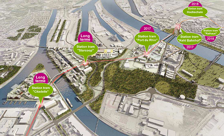 plan extension ligne d du tram vers Kehl